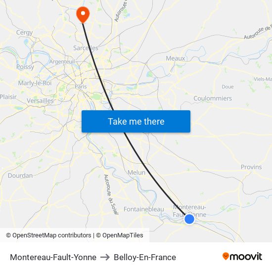 Montereau-Fault-Yonne to Belloy-En-France map