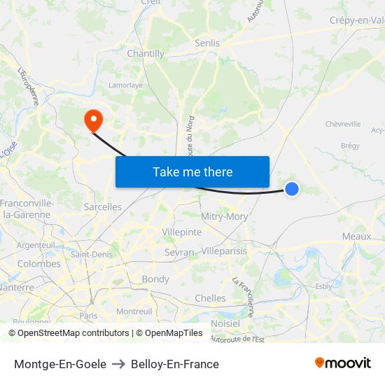 Montge-En-Goele to Belloy-En-France map