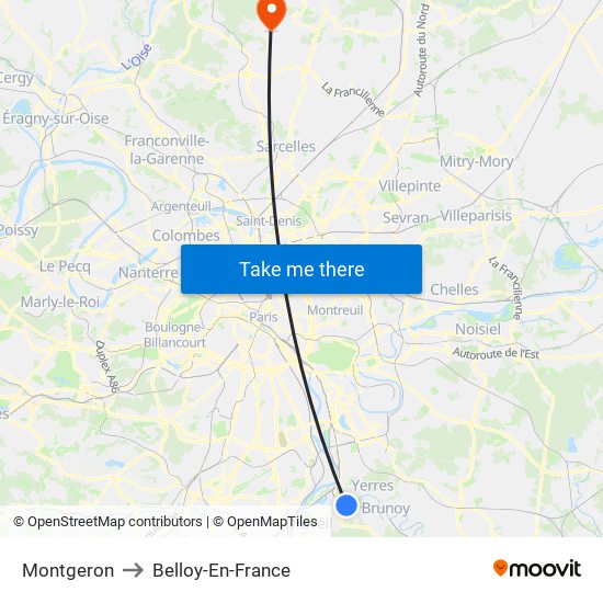 Montgeron to Belloy-En-France map