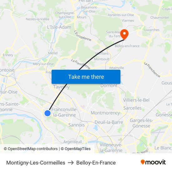 Montigny-Les-Cormeilles to Belloy-En-France map