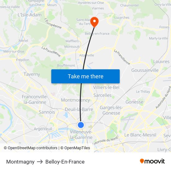 Montmagny to Belloy-En-France map