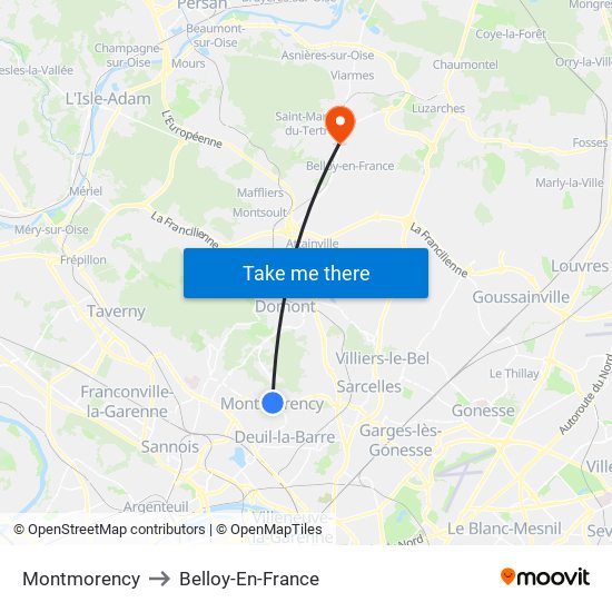 Montmorency to Belloy-En-France map
