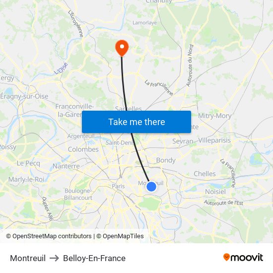 Montreuil to Belloy-En-France map