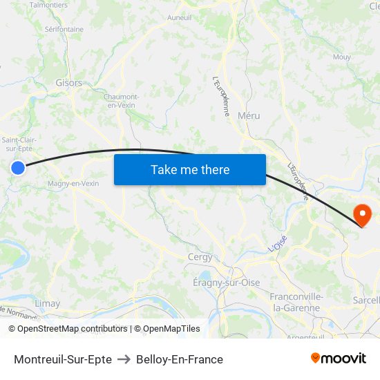 Montreuil-Sur-Epte to Belloy-En-France map