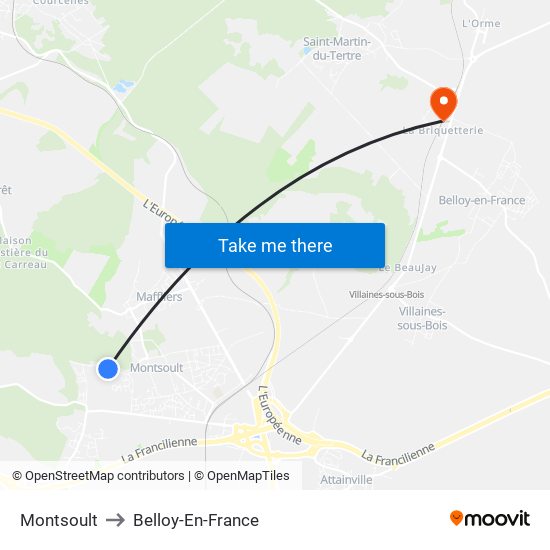 Montsoult to Belloy-En-France map
