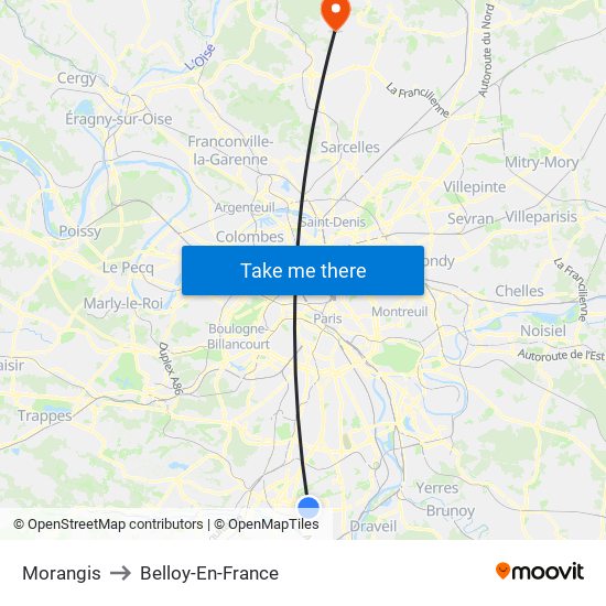 Morangis to Belloy-En-France map
