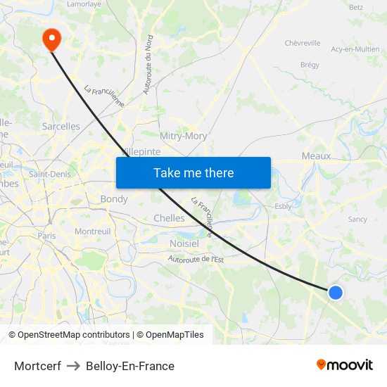 Mortcerf to Belloy-En-France map