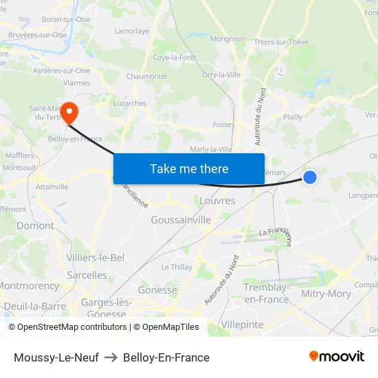 Moussy-Le-Neuf to Belloy-En-France map