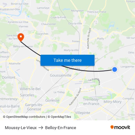 Moussy-Le-Vieux to Belloy-En-France map
