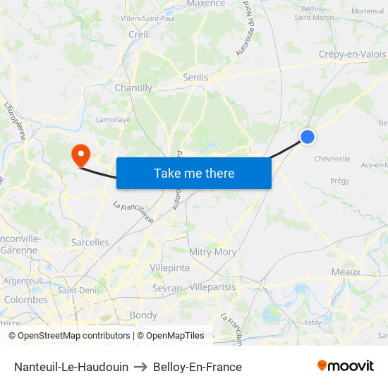 Nanteuil-Le-Haudouin to Belloy-En-France map