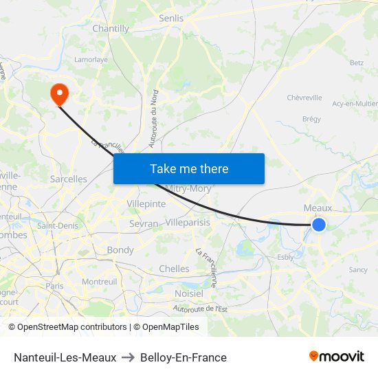 Nanteuil-Les-Meaux to Belloy-En-France map