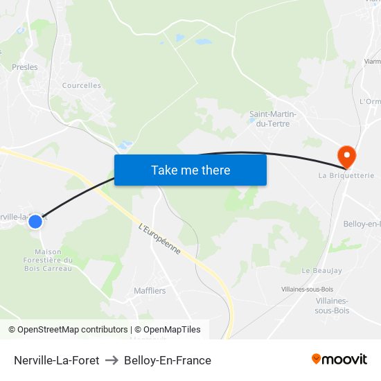 Nerville-La-Foret to Belloy-En-France map