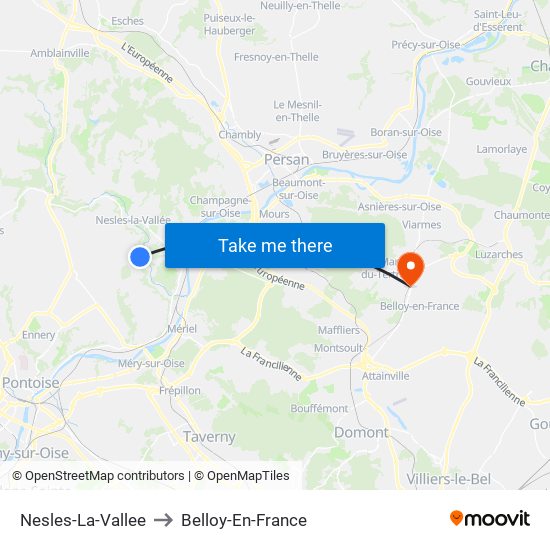 Nesles-La-Vallee to Belloy-En-France map