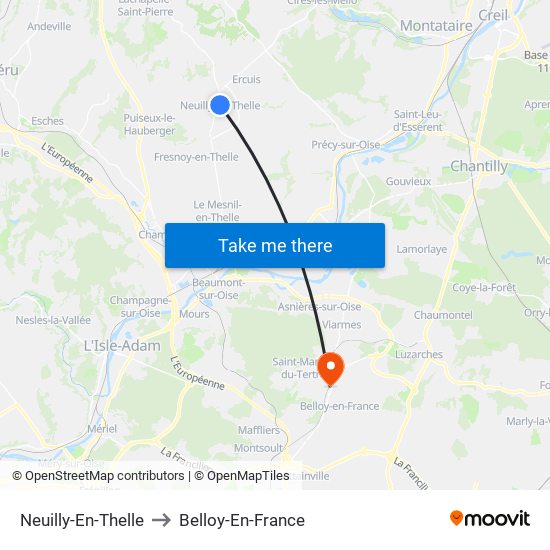 Neuilly-En-Thelle to Belloy-En-France map