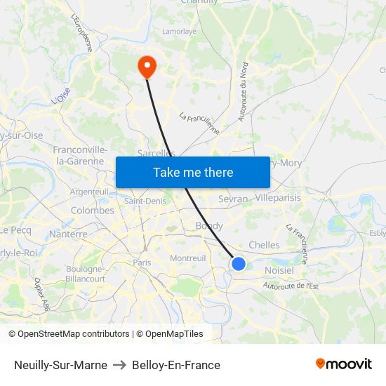 Neuilly-Sur-Marne to Belloy-En-France map