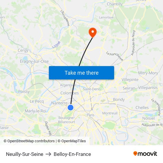 Neuilly-Sur-Seine to Belloy-En-France map