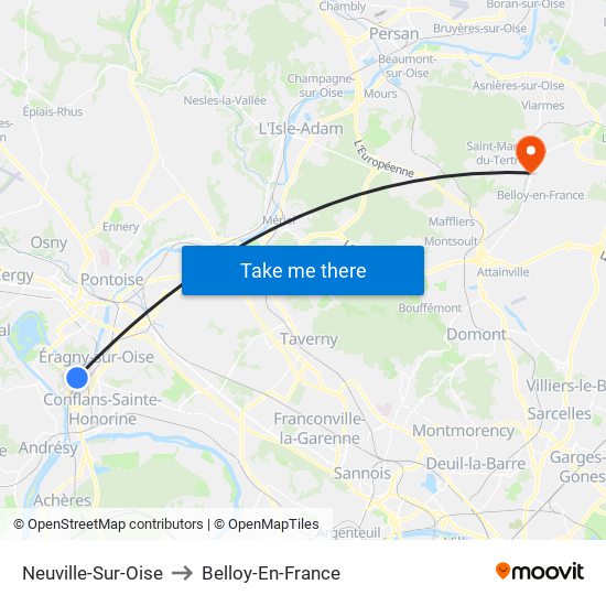 Neuville-Sur-Oise to Belloy-En-France map
