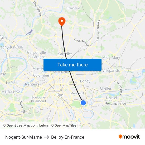 Nogent-Sur-Marne to Belloy-En-France map