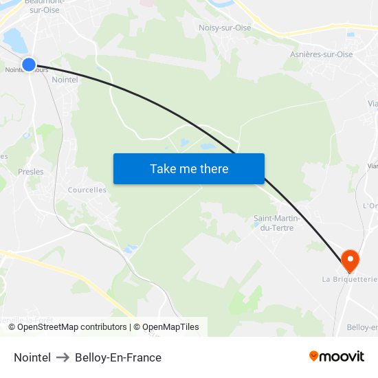 Nointel to Belloy-En-France map