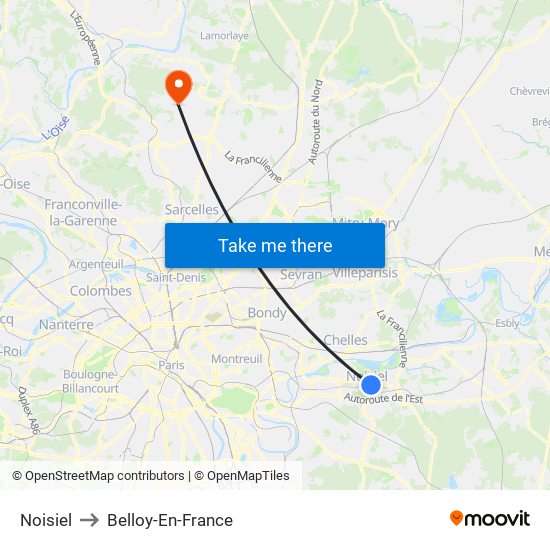 Noisiel to Belloy-En-France map