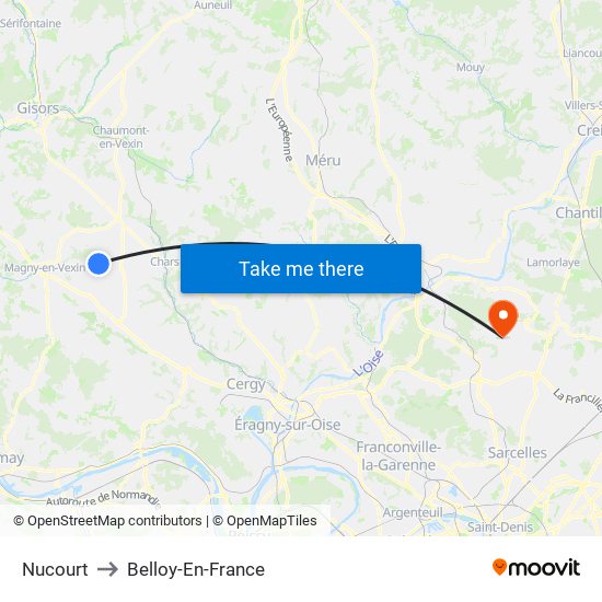 Nucourt to Belloy-En-France map