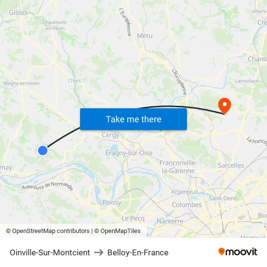 Oinville-Sur-Montcient to Belloy-En-France map