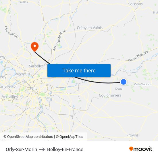 Orly-Sur-Morin to Belloy-En-France map