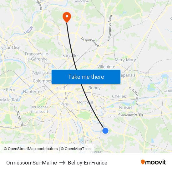 Ormesson-Sur-Marne to Belloy-En-France map