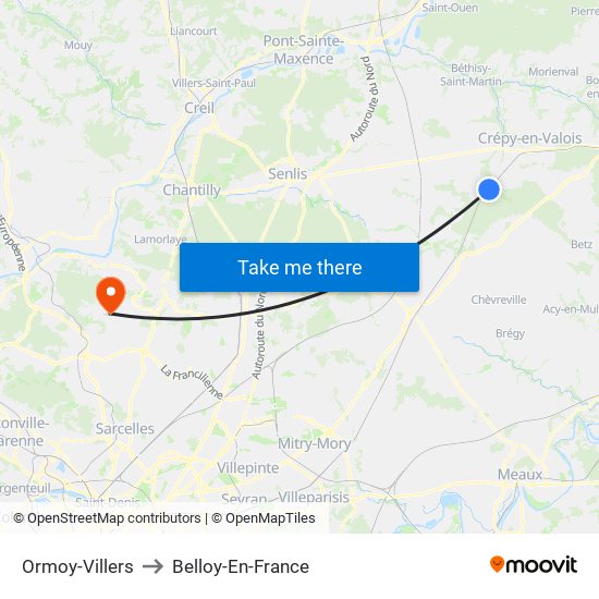 Ormoy-Villers to Belloy-En-France map