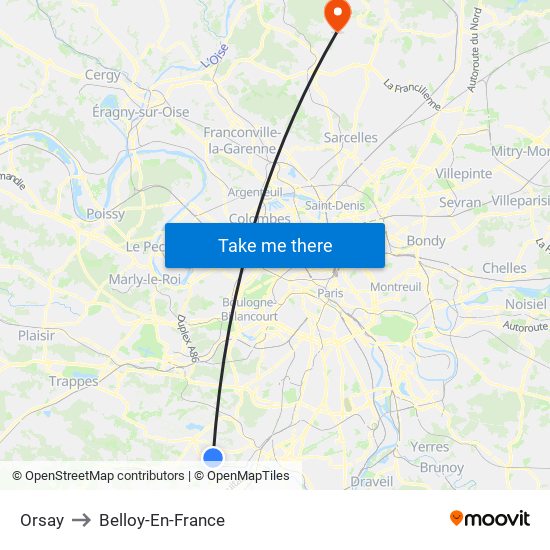 Orsay to Belloy-En-France map