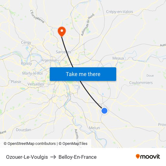 Ozouer-Le-Voulgis to Belloy-En-France map