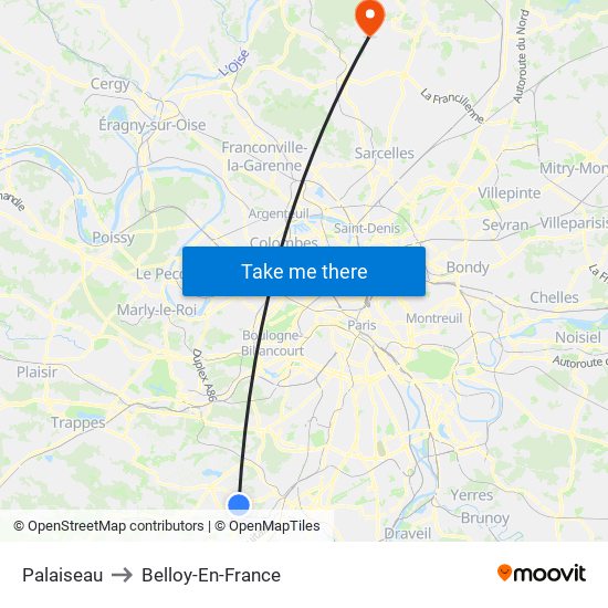 Palaiseau to Belloy-En-France map