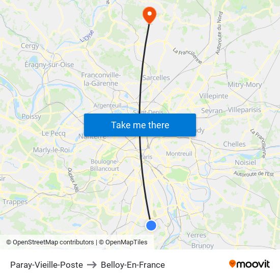 Paray-Vieille-Poste to Belloy-En-France map