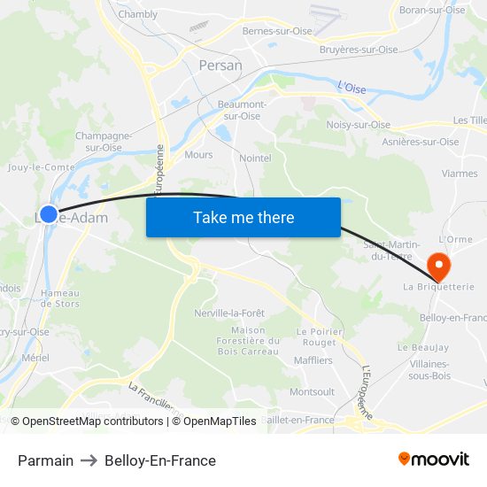Parmain to Belloy-En-France map