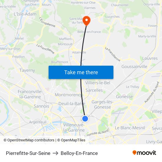 Pierrefitte-Sur-Seine to Belloy-En-France map