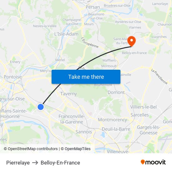 Pierrelaye to Belloy-En-France map