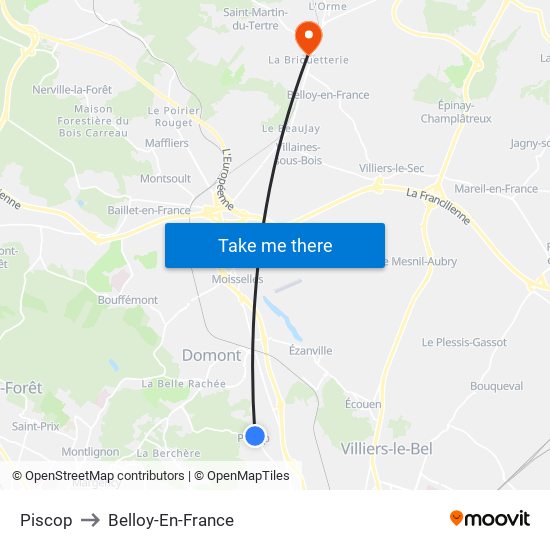 Piscop to Belloy-En-France map