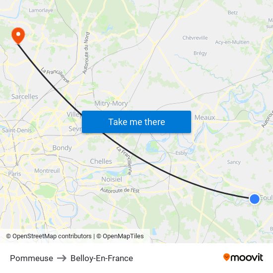 Pommeuse to Belloy-En-France map