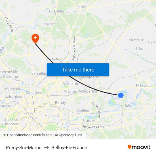 Precy-Sur-Marne to Belloy-En-France map