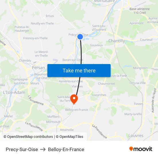 Precy-Sur-Oise to Belloy-En-France map
