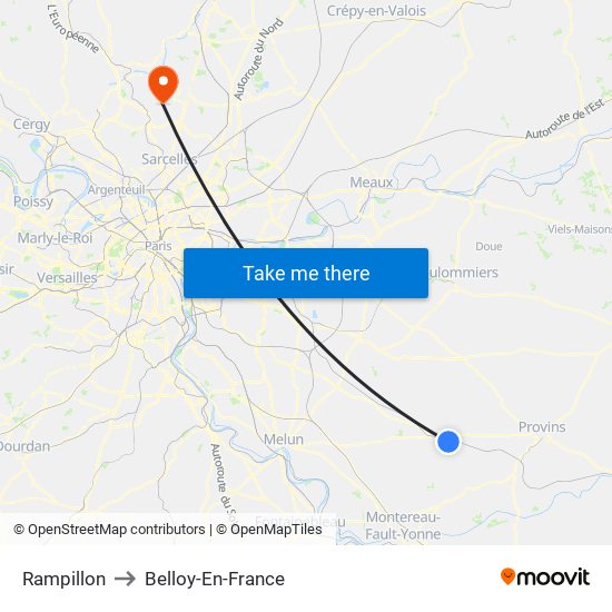 Rampillon to Belloy-En-France map