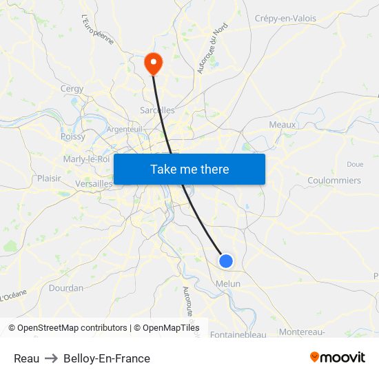 Reau to Belloy-En-France map