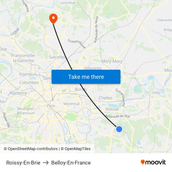 Roissy-En-Brie to Belloy-En-France map