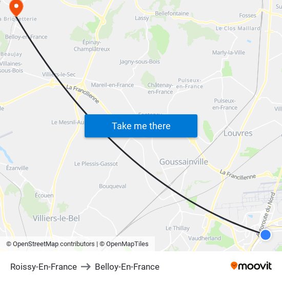 Roissy-En-France to Belloy-En-France map