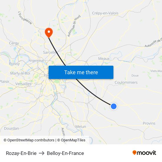 Rozay-En-Brie to Belloy-En-France map