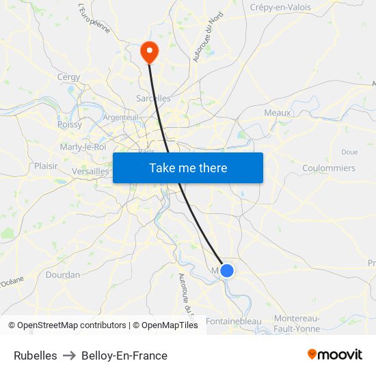 Rubelles to Belloy-En-France map