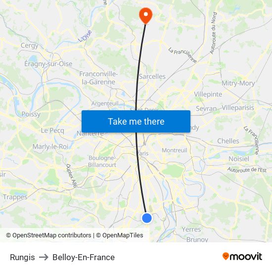 Rungis to Belloy-En-France map