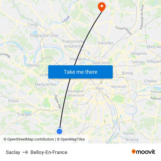Saclay to Belloy-En-France map