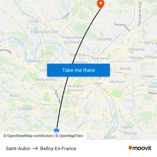 Saint-Aubin to Belloy-En-France map