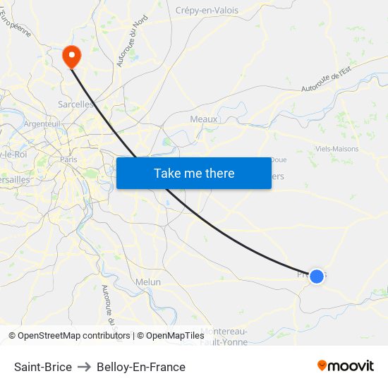 Saint-Brice to Belloy-En-France map